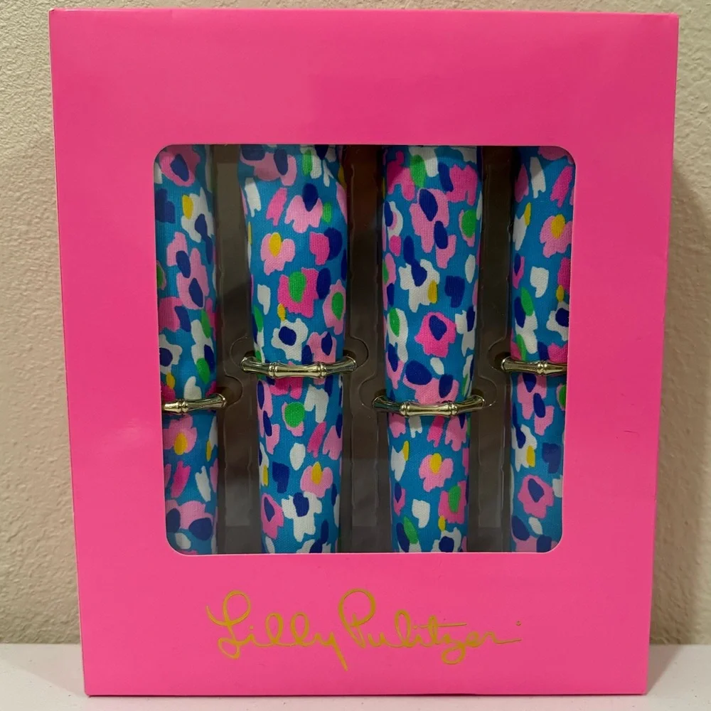 Lilly Pulitzer Hottie Dottie Four Napkins With Rings Set